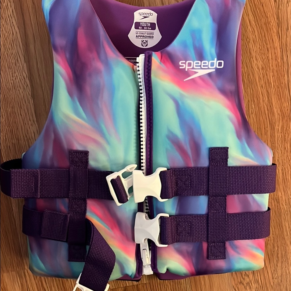 Speedo Multicolor Swim Vest with Adjustable Straps and Silver Zipper